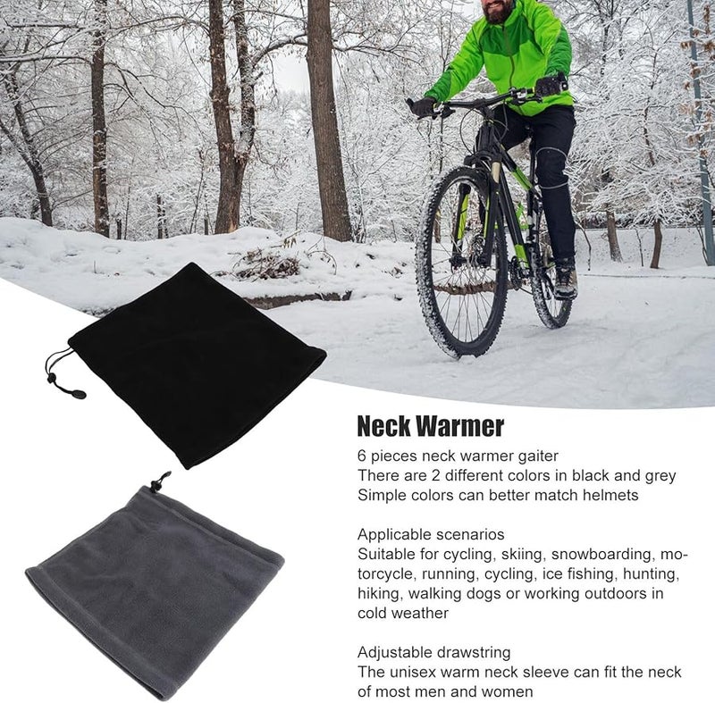 Winter Ski Neck Gaiter Set 6 Pieces Unisex Windproof Thermal Face Scarf Black - Image 2